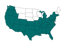 Range of Red Oak in N. America